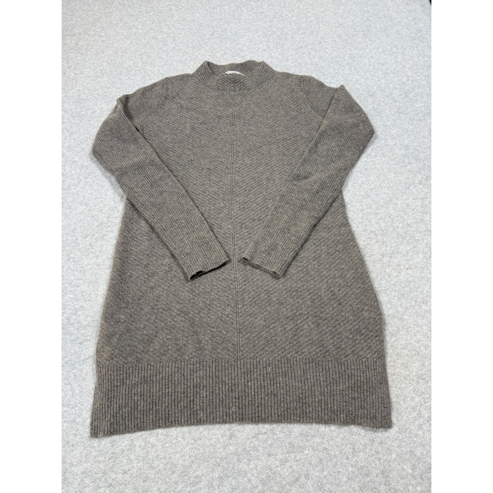 MM. LaFleur 100% Cashmere Ribbed Mock Neck Tunic Sweater Brown Small